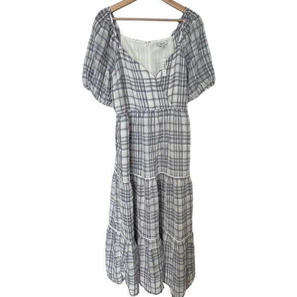 New Women’s Madewell Puff-Sleeve Faux-Wrap Tiered Midi Dress Size 10 - Picture 2 of 10